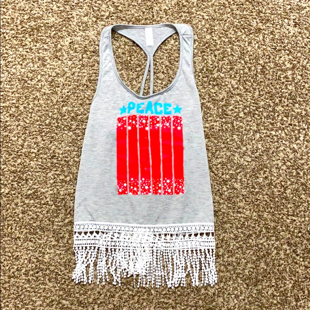 PEACE red white and blue tank